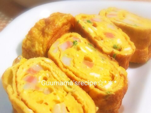 余ったなるとで♡彩り可愛い♡ラーメン風♡玉子焼き